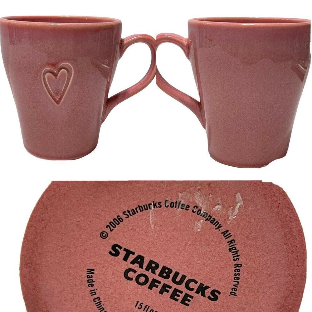Starbucks Coffee Mug 2006 VALENTINE Raised Heart 15 fl oz pink Tea Cup Valentine
